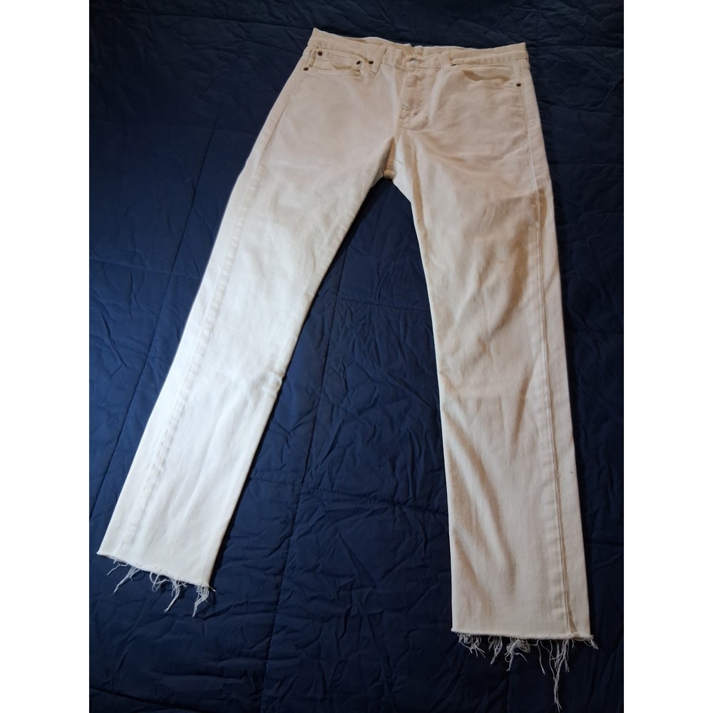 Levis 510 Skinny Fit Jeans Mens 33x32 White Denim Raw Hem Frayed 510-0431